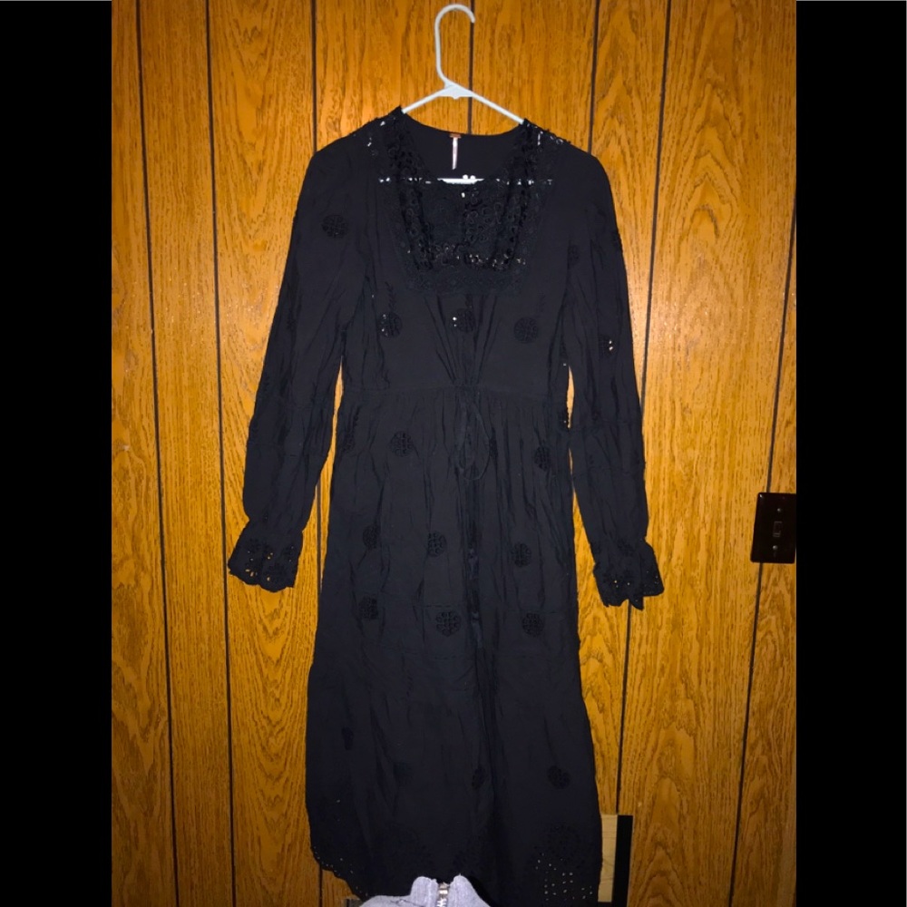 New free people black vintage style linen dress